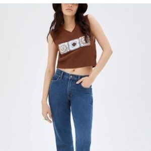 Sunday Best Crochet Knit Squares Cropped Sweater Vest S Academia Boho Grannycore